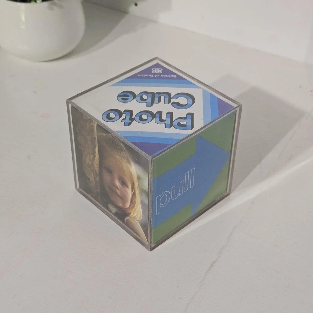 Vintage Photo Cube Clear‎ Plastic Burnes of Boston Frame Holds 6 Pics Retro